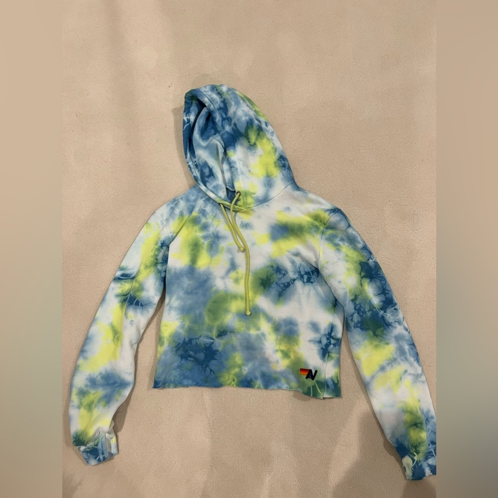 Aviator Nation dropped tie dye green blue and yellow hoodie. Women’s size M.
